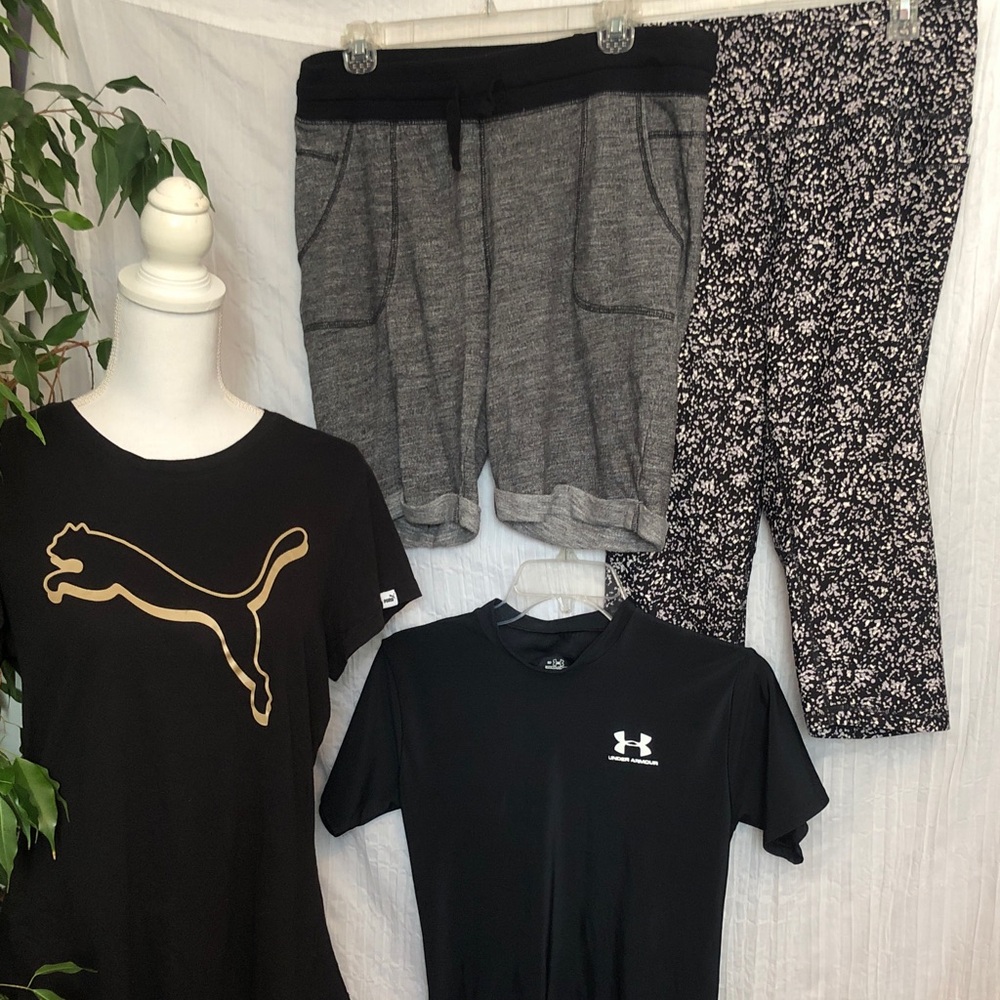 PUMA UNDER ARMOUR OLD NAVY size L lot 4 black & white work out exercise clothes